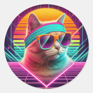 Retro Cool Cat Classic Round Sticker