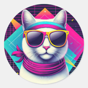 Retro Cool Cat Classic Round Sticker