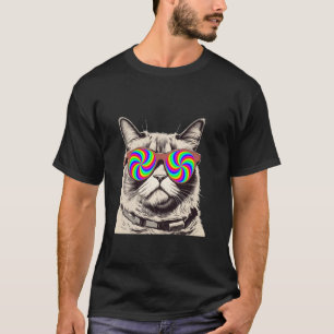 Retro Cool Cat Rainbow Swirl Fun Sunglasses Pet Gi T-Shirt