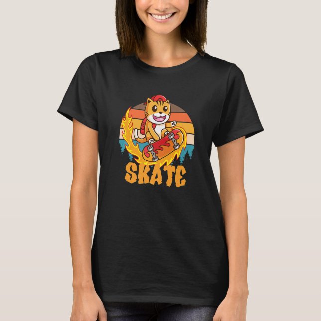 Retro  Cool Cat Skate Skateboarder Men Skateboardi T-Shirt (Front)