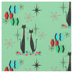 Retro Cool Cats & Starbursts Mid Century Modern Fabric