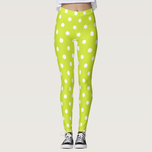 Retro Cool Chic Green Polka Dots Pattern Fashion Leggings (Front)