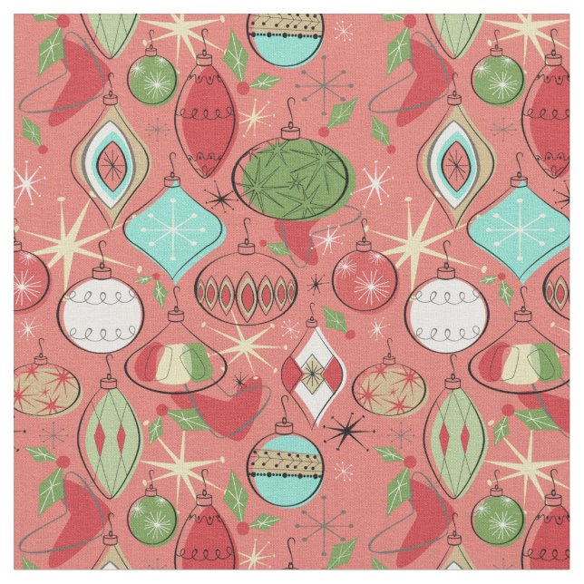 Retro Cool Christmas Ornaments , Orange Fabric (Close Up)