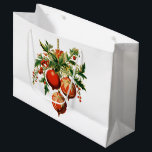 Retro Cool Christmas Tree Decorations Large Gift Bag<br><div class="desc">Gift bag with a vintage style illustration. 3 red Christmas baubles surrounded by green holly and berries. Stylish retro design.</div>