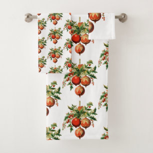 Retro Cool Christmas Tree Decorations Pattern Bath Towel Set