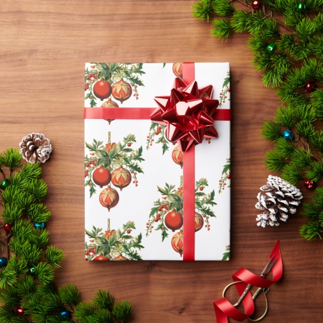 Retro Cool Christmas Tree Decorations Pattern Wrapping Paper (Holiday Gift)