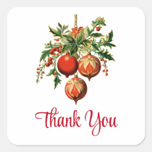 Retro Cool Christmas Tree Decorations Thank You Square Sticker