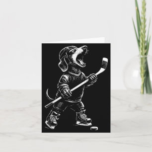 Retro Cool Dachshund Playing Hockey Wiener Dog Mum Card
