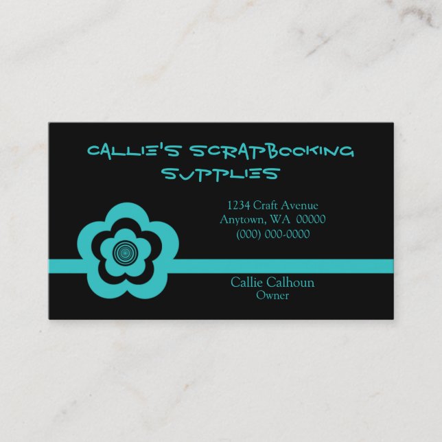 Retro Cool Flower Business Card, Turquoise Business Card (Front)