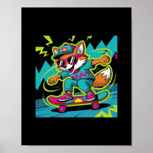 Retro Cool Fox Skateboarder Funky Vintage Skater A Poster