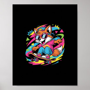 Retro Cool Fox Skateboarder Funky Vintage Skater A Poster