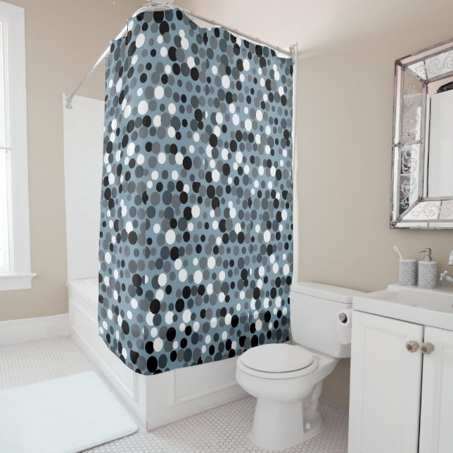Retro Cool Grey Dots Bathroom Shower Curtain (In Situ)