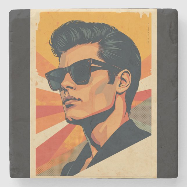Retro Cool Guy Stone Coaster (Front)