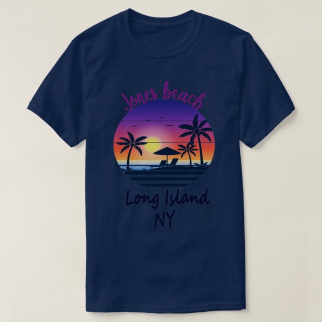 Retro Cool Jones Beach Long Island New York Sunset T-Shirt (Design Front)