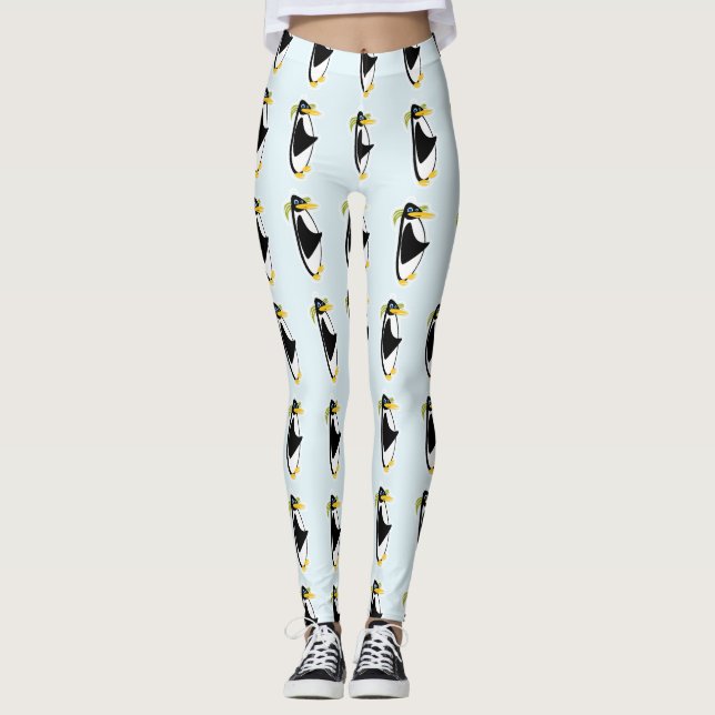 Retro Cool Mid-Century Penguin Cartoon Design Leggings (Front)
