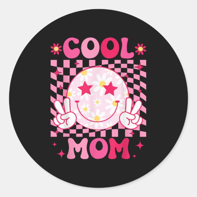 Retro Cool Mum Smile Nk, Mum Life Funny For Women  Classic Round Sticker (Front)