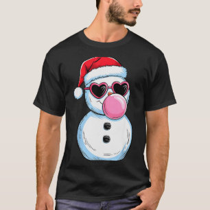 Retro Cool Snowman With Sungles Christmas Blowing T-Shirt