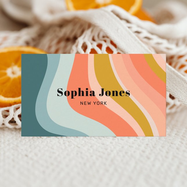 Retro Cool Trendy Colourful Rainbow Social Media Business Card (Creator Uploaded)