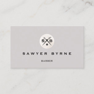 Retro Cool Vintage Barber Monogram Scissors Grey Business Card