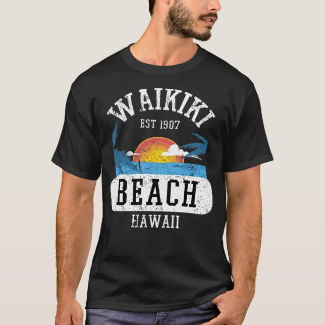Retro Cool Waikiki Beach Hawaii Island beachball k T-Shirt (Front)
