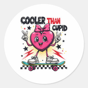 Retro Cooler Than Cupid Fun Valentine Heart Valent Classic Round Sticker