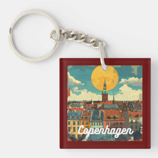 Retro Copenhagen Skyline  Key Ring