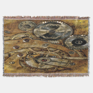 Retro Copper Brass Gears Steampunk Antique Throw Blanket