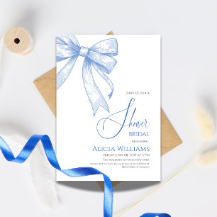  Retro Coquette Blue Bow Bridal Shower Invitation