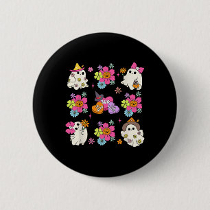 Retro Coquette Boo Ghost Bow Pumpkin Flowers Hallo 6 Cm Round Badge
