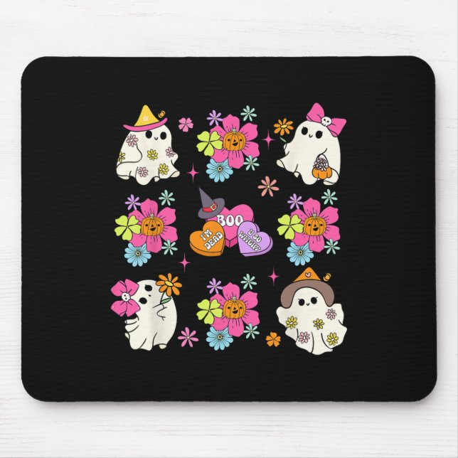 Retro Coquette Boo Ghost Bow Pumpkin Flowers Hallo Mouse Pad (Front)