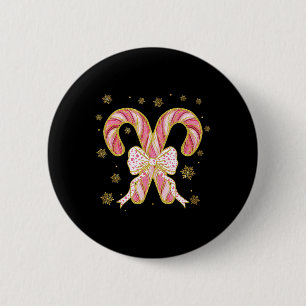Retro Coquette Bow Candy Cane Christmas Season Wom 6 Cm Round Badge