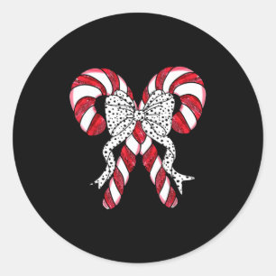 Retro Coquette Bow Candy Cane Christmas Season Wom Classic Round Sticker