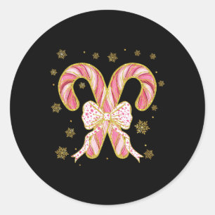 Retro Coquette Bow Candy Cane Christmas Season Wom Classic Round Sticker