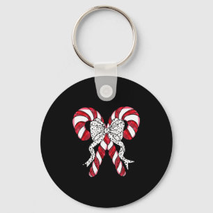 Retro Coquette Bow Candy Cane Christmas Season Wom Key Ring