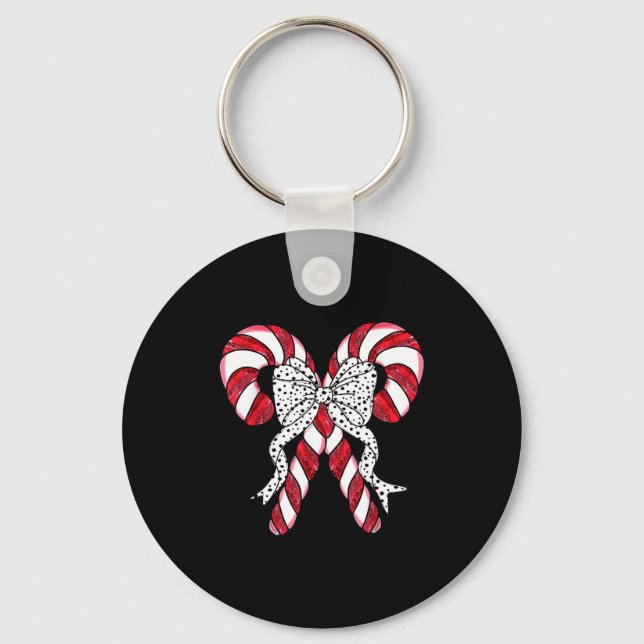 Retro Coquette Bow Candy Cane Christmas Season Wom Key Ring (Front)