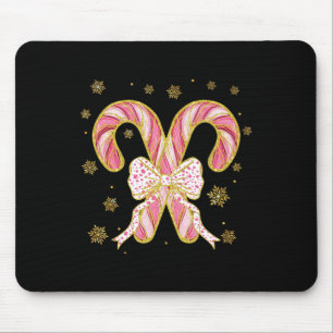 Retro Coquette Bow Candy Cane Christmas Season Wom Mouse Pad
