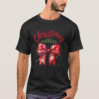 Retro Coquette Bow Christmas Girly Merry Christmas T-Shirt