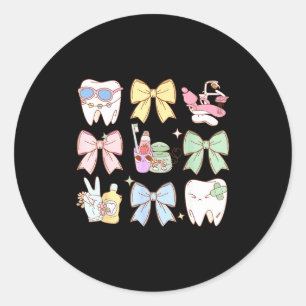 Retro Coquette Bow Dental Hygienist Teeth Dentist  Classic Round Sticker
