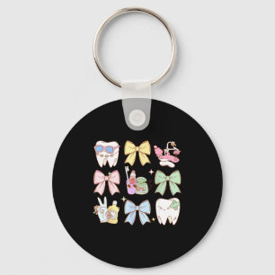 Retro Coquette Bow Dental Hygienist Teeth Dentist Key Ring