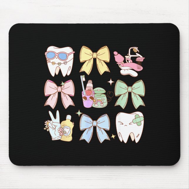 Retro Coquette Bow Dental Hygienist Teeth Dentist  Mouse Pad (Front)