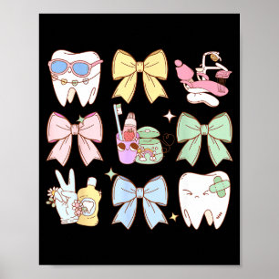 Retro Coquette Bow Dental Hygienist Teeth Dentist  Poster