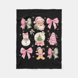 Retro Coquette Bow Nk Christmas Tree Snowman Xmas  Fleece Blanket