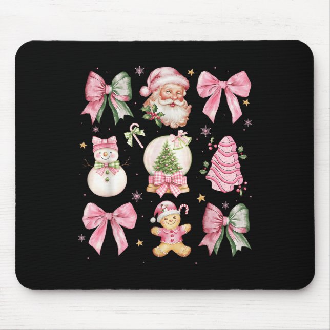 Retro Coquette Bow Nk Christmas Tree Snowman Xmas  Mouse Pad (Front)
