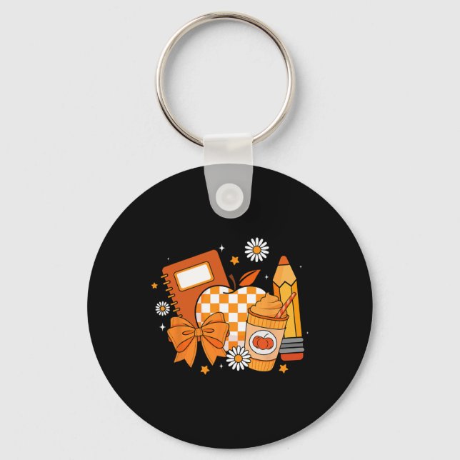 Retro Coquette Bow Pencil Teacher Fall Season Than Key Ring (Front)