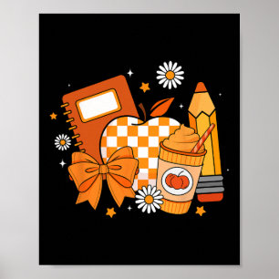 Retro Coquette Bow Pencil Teacher Fall Season Than Poster