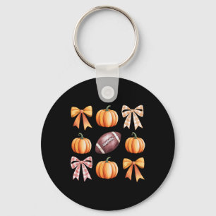 Retro Coquette Bow Pumpkin American Football Thank Key Ring