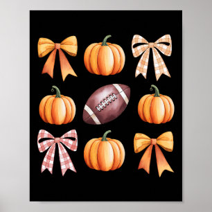 Retro Coquette Bow Pumpkin American Football Thank Poster