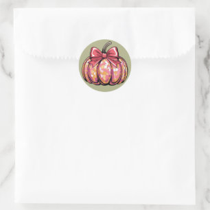 Retro Coquette Bow Pumpkin Fall Vibes Season Classic Round Sticker