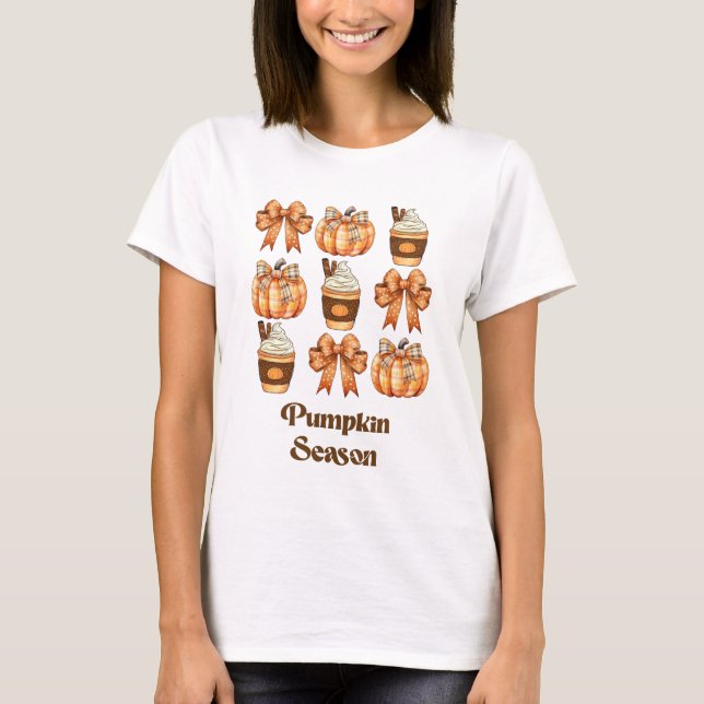 Retro Coquette Bow Pumpkin Season Autumn Fall  T-Shirt (Front)