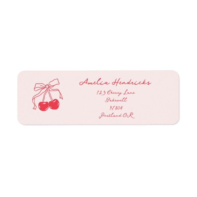 Retro Coquette Cherry Red and Pink Return Address (Front)